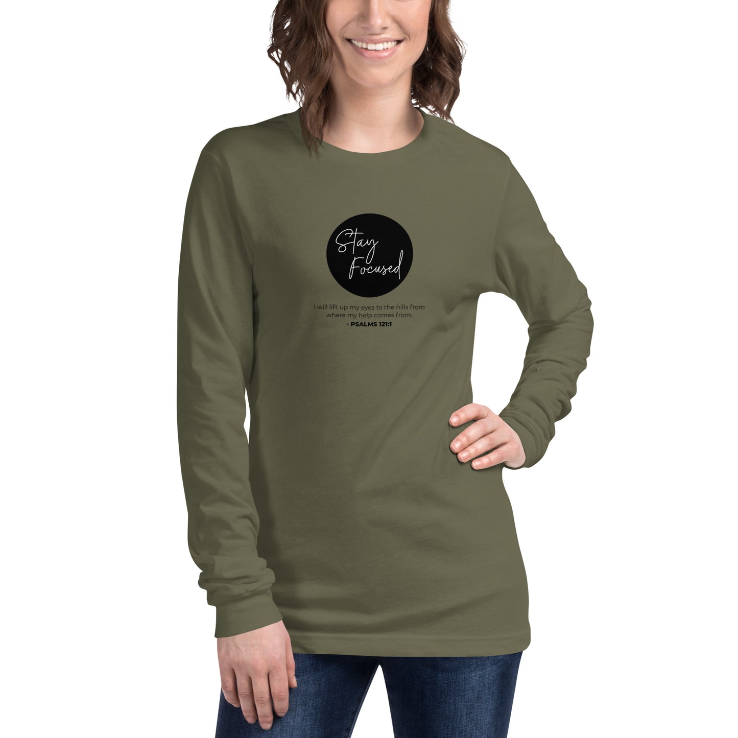 Stay Focused 2 Psalms 121:1: Unisex Long Sleeve Tee